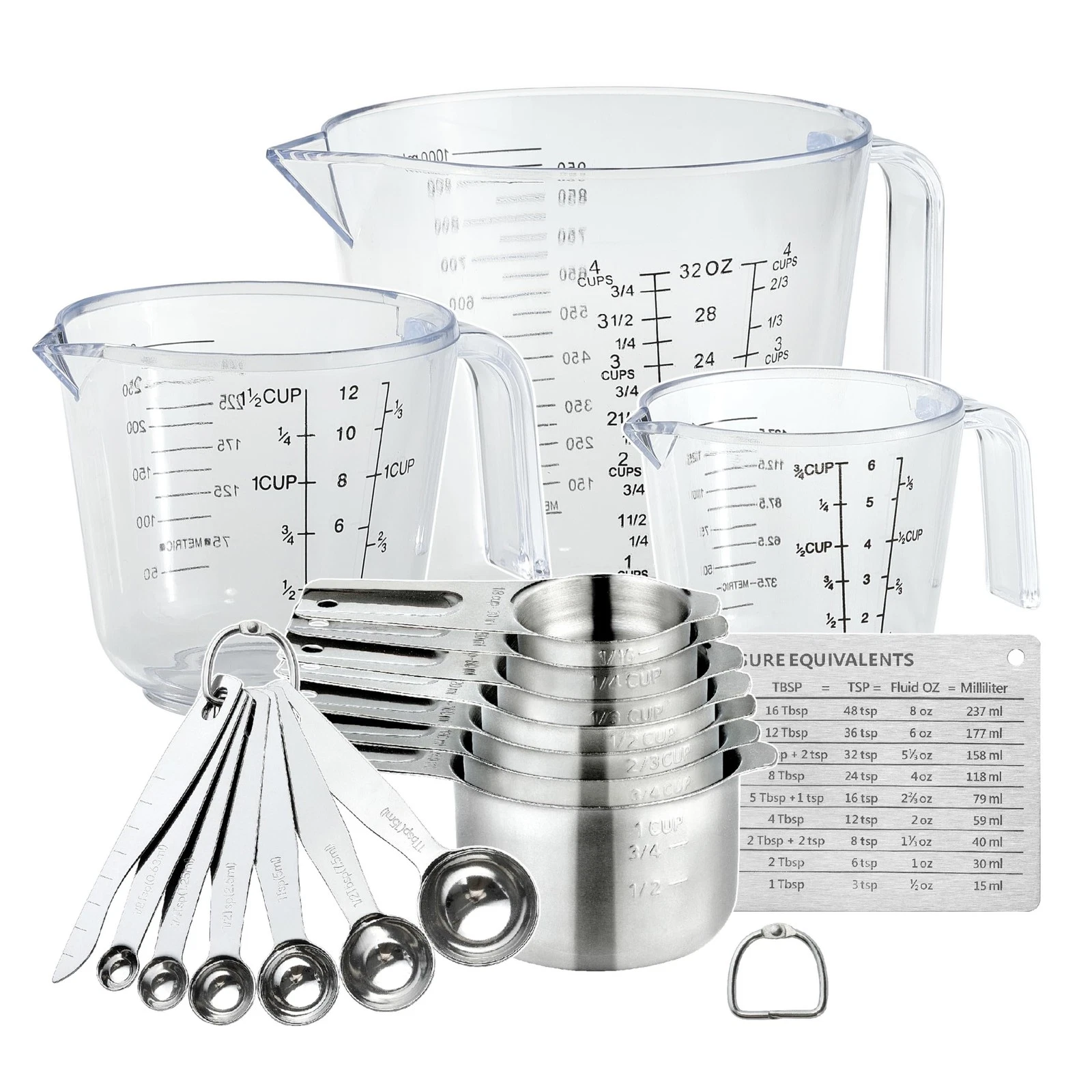 20PCS Measuring Cups and Spoons Set, Stainless Steel Nesting Kitchen Cooking ...