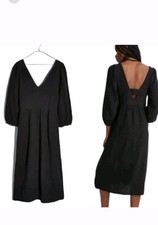 Madewell Lightspun V Neck Popover Midi Dress S Black Cotton NEW $128 