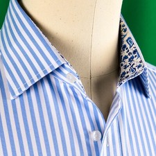 Mens Blue Formal Business Dress Shirt Herringbone Twill Striped Floral Paisley