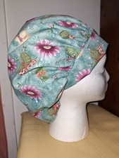 Teal w/ Flowers and Butterflies Medical Surgical Bouffant Scrub Hat SIZE Medium