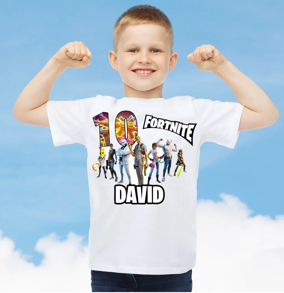 FORTNITE BOYS PERSONALISED BIRTHDAY T-SHIRT ANY NAME ANY NUMBER VARIOUS  DESIGNS