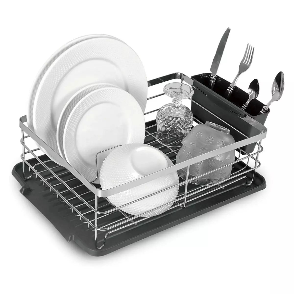 Black Dish Drainer with Cutlery Basket