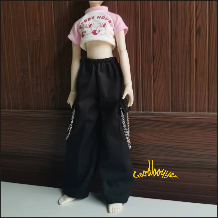 1/6 1/4 1/3 BJD Doll Clothes Printing Spliced Crop Top + Chains Deco Cargo Pants