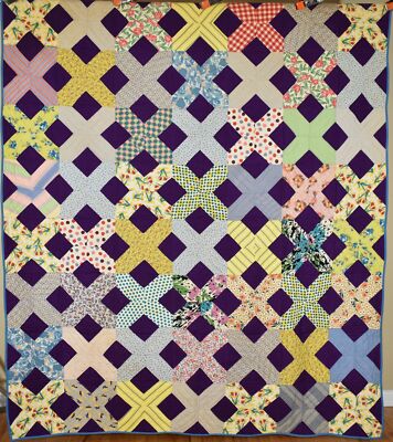 Colorful Vintage 40's ''Old Italian Block'' Antique Quilt ~Nice Lattice Design!