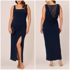 New Adrianna Papell Sleeveless Jersey Gown Embellished Lace Cowl Back Midnight