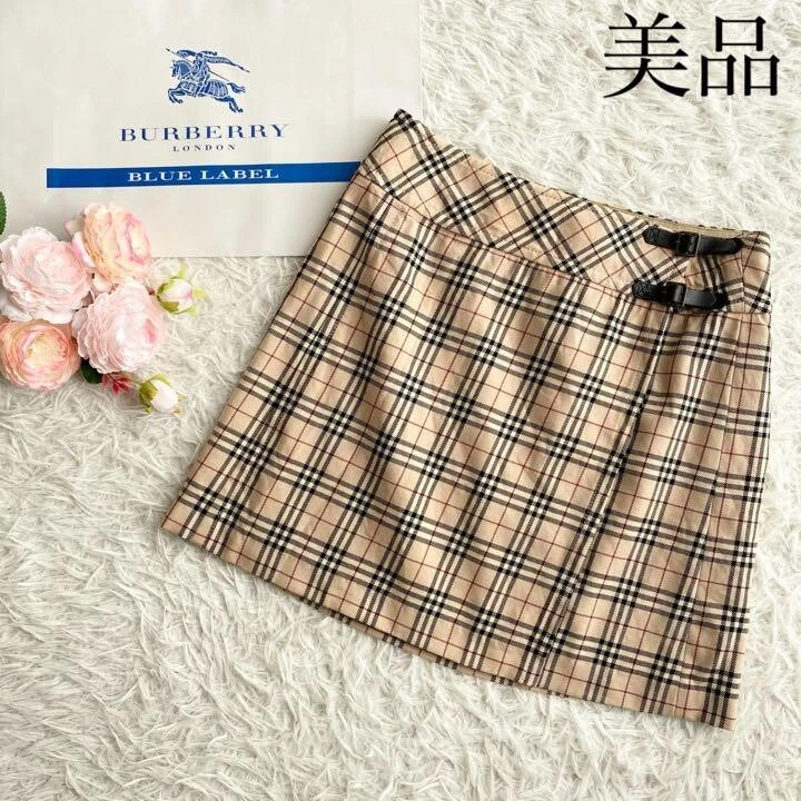 Burberry Blue Label Nova Plaid Pleated Mini Skirt Beige Size 36