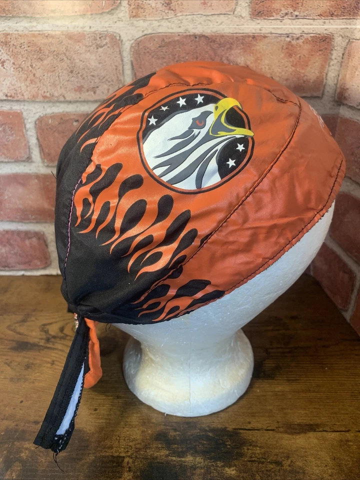 VTG Ride To Live Skull Headwrap Bandanna Sweatband Durag Capsmith Orange Black — 第 3/4 张图片