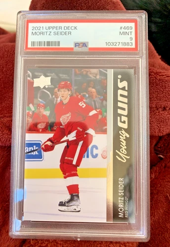 Moritz Seider Young Guns 2021-22 Upper Deck Series 2 - #469 (RC) PSA MINT 9