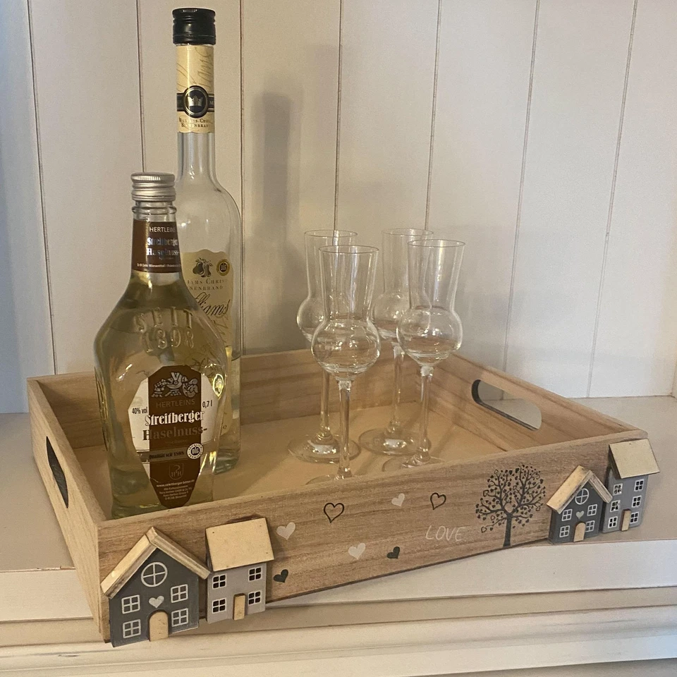 UNUS® Deko-Tabletts Holz 2er Set Griff white-washed Holztablett Küchentablett - Bild 3 von 4