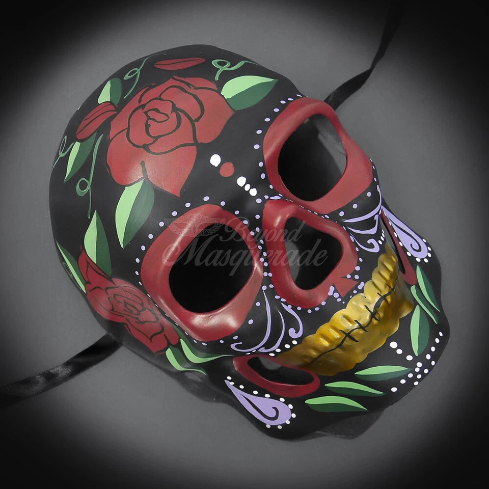 Day of the Dead Mask - Full Face Mask, Dia de los Muertos Masquerade Mask Rose - Image 2 of 4
