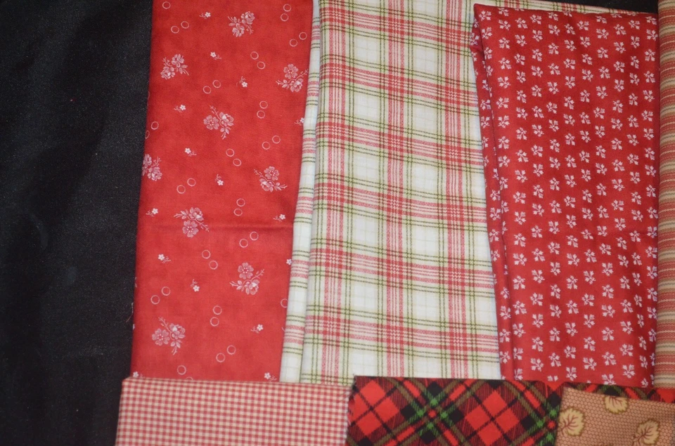 Cotton Fabric Lot Fabrics by weight Some Designer RED CREAM 2 LB 6 OZ LOT D - Image 3 of 4