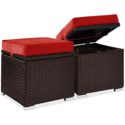 Brown Wicker Outdoor Ottoman, Multipurpose Outdoor Patio Furniture with Removabl