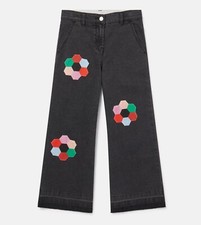 Stella McCartney Girls Hexagon Embroidery Gray Denim Flare Jeans Size 12 Years