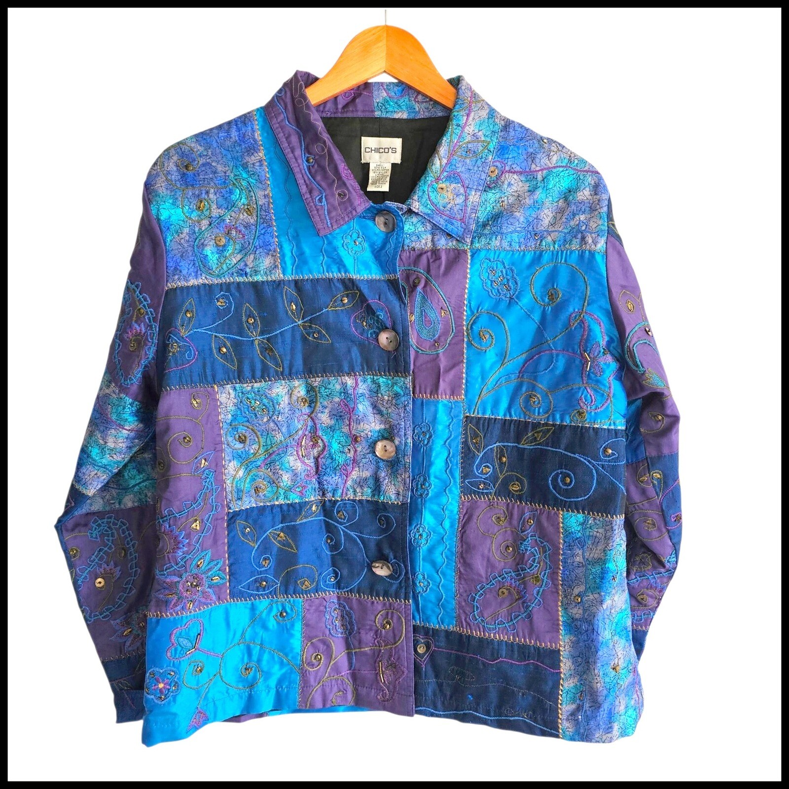 Chico's Patchwork Jacket Embroidered Button Up Bo… - image 1