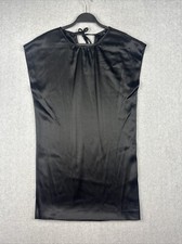 Theory Dress Womens 4 Black Tunic Mini Short Cap Sleeve Sleek Satin Sheath