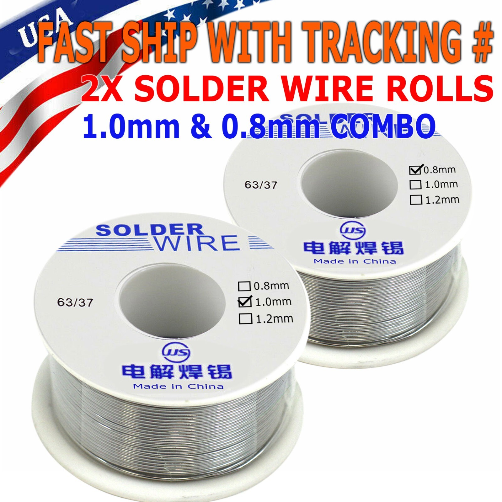 2 Roll 63/37 Tin Rosin Core Solder Wire For Electrical Soldering Sn60 Flux 0.8mm