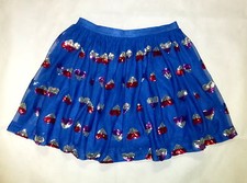 Cat  Jack Dark Blue Tulle Girls Mini Skirt Silver Pink Red Sequin Hearts Sz XL