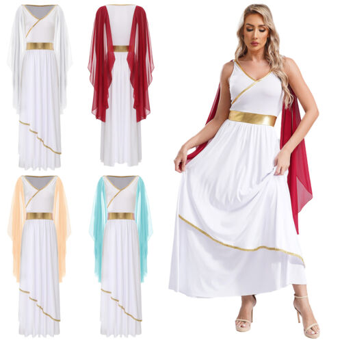 Damen Kostüm Weiches Robe Angenehmes Kleid Ägyptische Maxikleid Nachtclub Toga - Bild 2 von 42