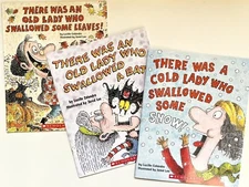 Lot of 3 There Was An Old Lady Who Swallowed A ...by L. Colandro Bat Snow Leaves