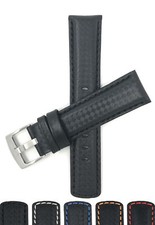Bandini Mens Carbon Fiber Leather Watch Band Straps, Many Colors, 18 20 22 24mm