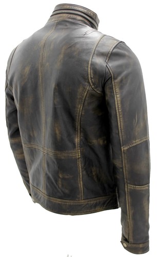 Chaqueta de Motociclista Retro Negra Cálida 100 % Cuero para Hombre De Colección Motocicleta en Angustia - Imagen 5 de 8