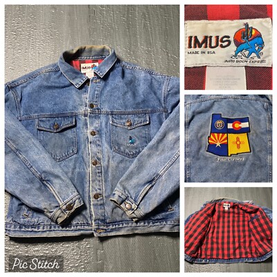 Vintage Trucker IMUS Jacket Jean Western Mens Large Denim 4-Corners Embroidery