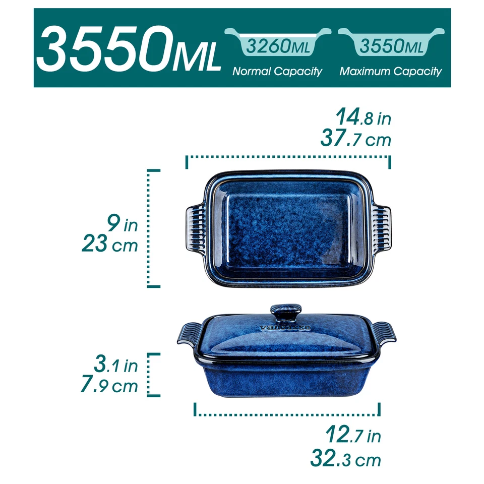 vancasso STARRY Blau Auflaufform mit Deckel Brotbackform Steingut Lasagneform - Bild 2 von 4