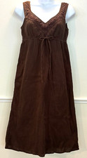 Ann Taylor LOFT MIDI Sun Dress XS S Crochet Sleeveless Brown Crinkle Cotton