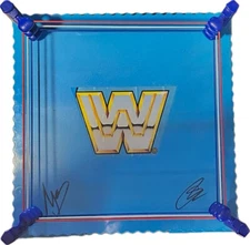 Mattel WWE Official Blue Retro Wrestling Ring Signed AJ Styles & Nakamura JSA