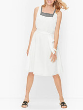 Talbots Dress 16 White Gauze Cotton Flowy Embroidered Black NWT Washable $119
