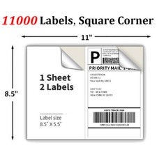 220-11000 Shipping Labels 8.5x5.5" Half Sheets Blank Self Adhesive 2 Per Sheet