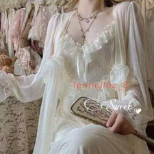 Vintage Nightgown Lace French Court Style Nightdress Dressing Gown V Neck Fairy