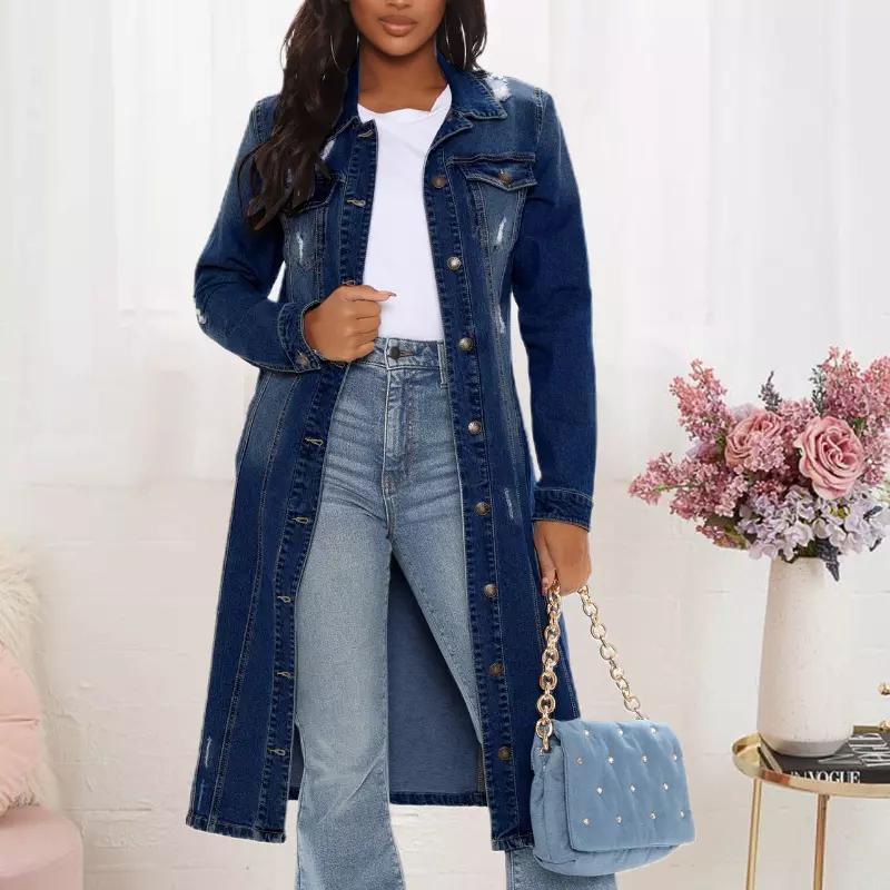 Long denim jacket womens uk deals
