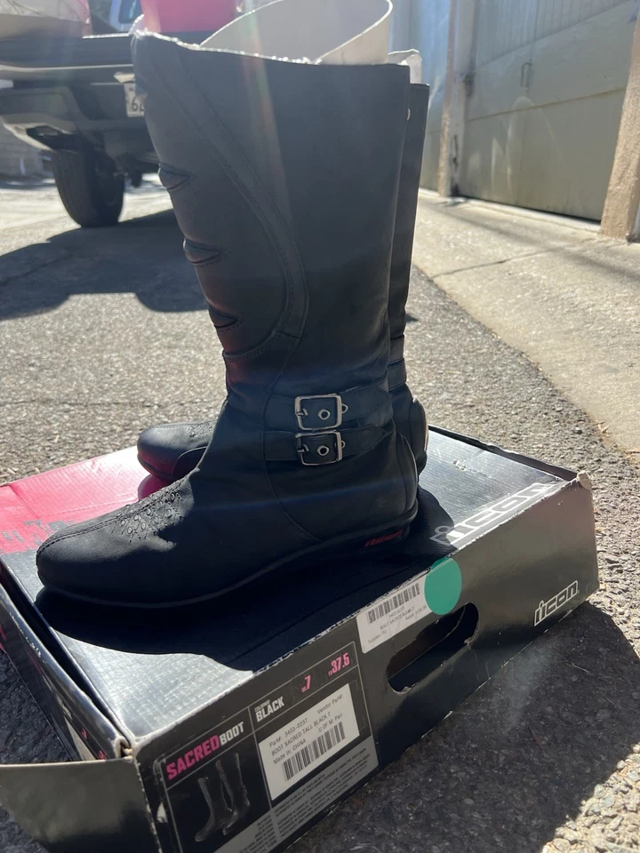 Icon Sacred 女式棕色皮革摩托车靴美国 7 码 — 第 2/4 张图片