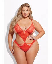 Plus Size Teddy Bodysuit Plus Size Orange Nadia Lace Mesh Cutout Teddy Grenadine