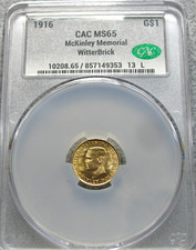 1916 Mckinley $1 Gold Commemorative Coin ---- CAC MS-65 Graded ---- #863C