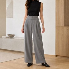 Halara Flex High Waisted Wide Leg Pleated Work Pants Size M Gray Stretch Capsule