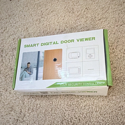 Digital Door Peephole Viewer Monitor, Rectangular Plastic, Black/Green/White