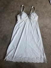 Vanity Fair Womens Vintage White Lace Trim Slip Dress Size 36C Lingerie Coquette