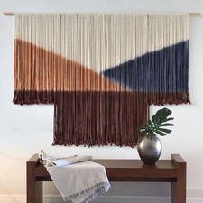 Macrame Wall Hanging Geometric Boho Tapestry Dip Dyed With Modern Shapes, 57"...
