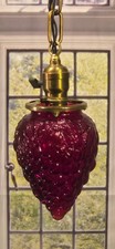 Rare Antique 1910'S Victorian Hanging Ruby Red UV Glass Light Fixture Pendant 