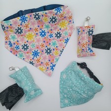Christmas 7 Pink Blue Snowflakes Reversible Over the Collar Dog Bandanas