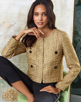 Lilly Pulitzer Rohana Boucle Sequin Jacket Golden Glow Metallic 10 NWT