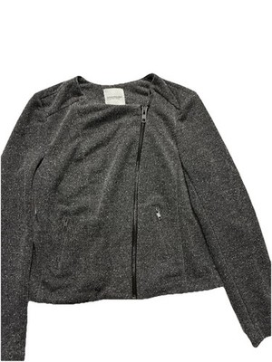 Catherine Malandrino Moto Jacket Women's M Grey Marled Runway Zip Front Mature