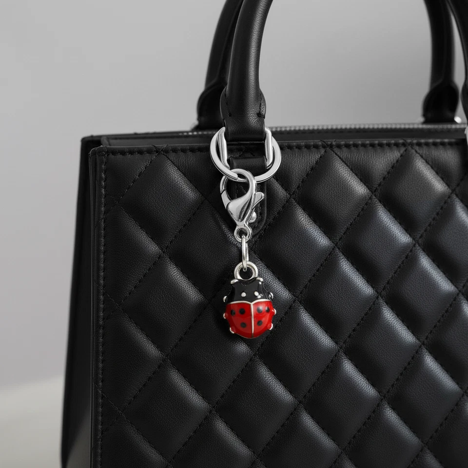 Ciondolo COCCINELLA rossa portafortuna Con Moschettone Clip per Bracciale Borsa - Immagine 3 di 4