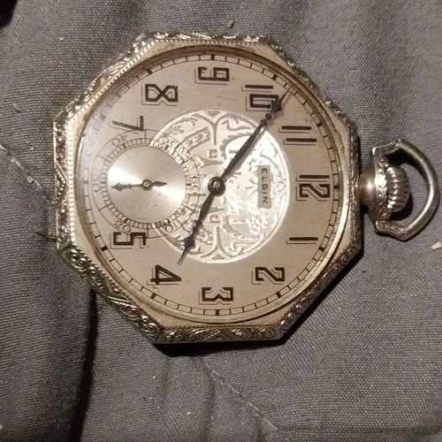 Elgin Antique 14k GF  Mechanical Pocket Watch 17 Jewels Arabic Numerals