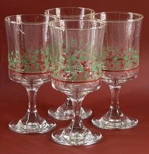 Set Of 4 Libbey Arby’s Holly Berry Christmas Wine Water Glass Goblets 12 Oz