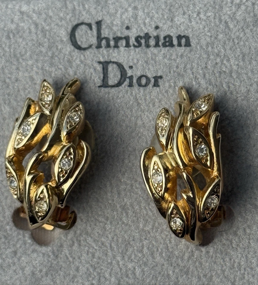 Vintage 80's CHRISTIAN DIOR Gold Gewebt Metall Ohrringe