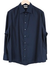 Suitsupply Traveller Men's Formal Shirt 45/17.75 Navy Cotton Slim Long Sleeve
