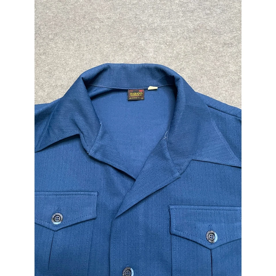 VTG 7os  Haband Paterson NJ Mens Blue Button Up Leisure Shirt Long Sleeve SZ 50 - Image 2 of 4